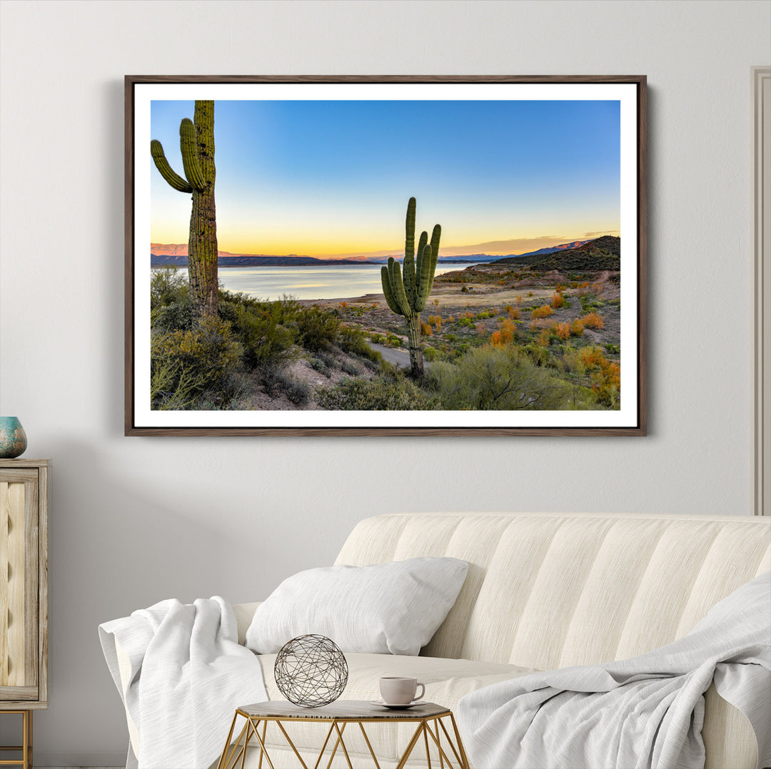 Saguaro Cactus Wall Art Canvas Print, Framed Desert Sunset Art Picture Print, Southwestern Perfect Southwestern Decor Artwork
