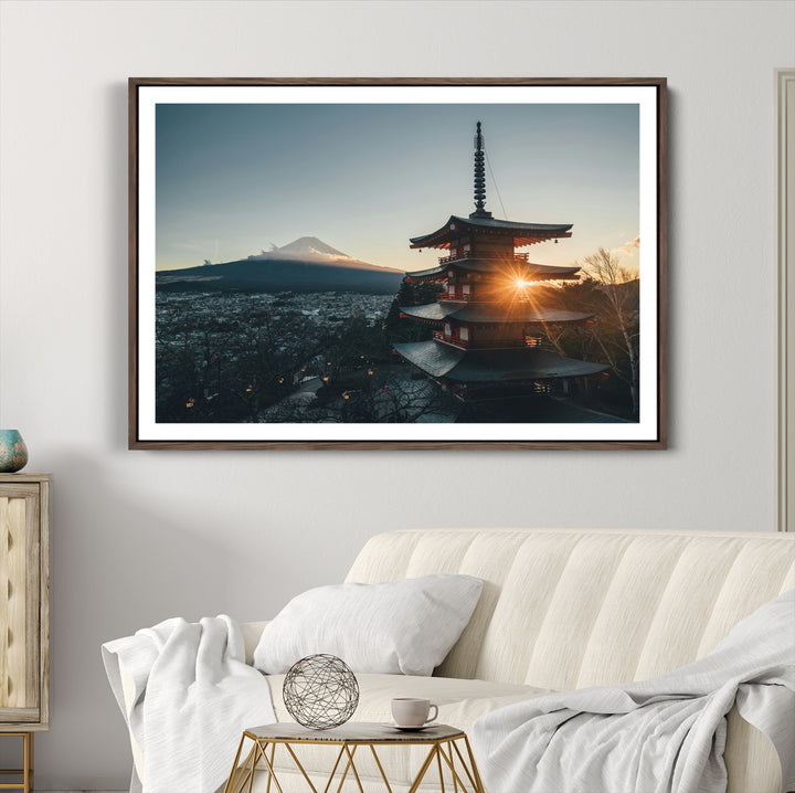 Mount Fuji Wall Art Canvas Print, Framed Japan Travel Art Picture Print, Chureito Pagoda Perfect Zen Minimalism Decor Artwork
