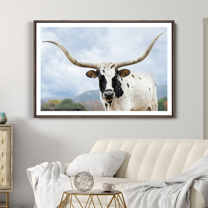 Texas Longhorn Wall Art Canvas Print, Framed Western Rustic Art Picture Print, Farmhouse Decor Perfect Farmhouse Decor Artwork