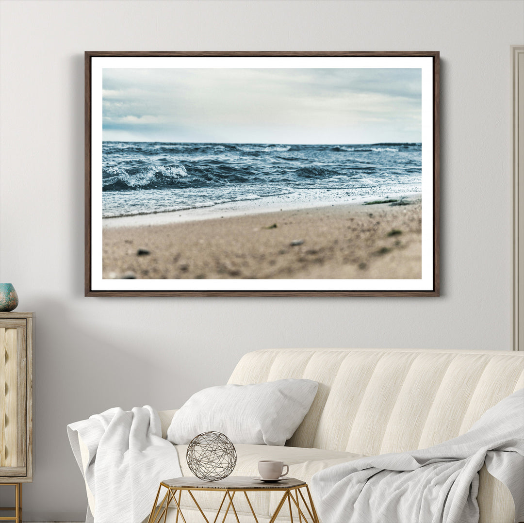 Ocean Wall Art Canvas Print, Framed Coastal Canvas Art Picture Print, Moody Seascape Perfect Coastal Minimalist Decor Artwork