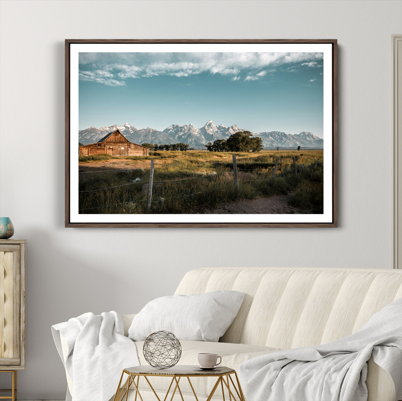 92497443-MGC-FP-36x24-Rustic Farmhouse Wall Art Canvas Print – Framed Mountain Cabin Western Landscape Scene Artwork for Home Office