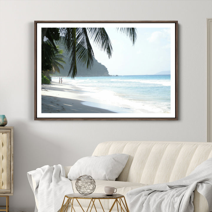 Tropical Beach Wall Art Canvas Print, Framed Serene Ocean Art Picture Print, Palm Tree Shadows Perfect Tropical Coastal Decor Artwork