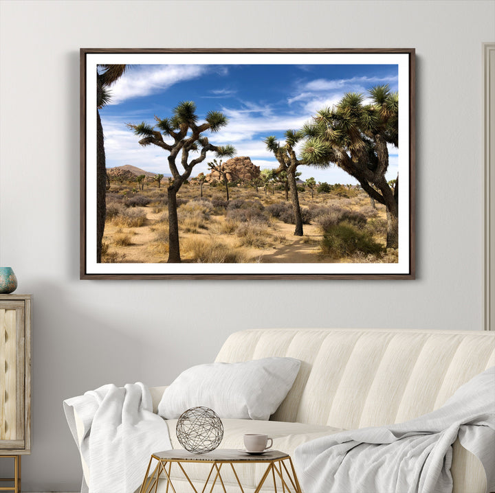 Joshua Tree Desert Wall Art Canvas Print, Framed Southwestern Nature Art Picture Print, Rustic Earth Tones Perfect Southwestern Boho Decor