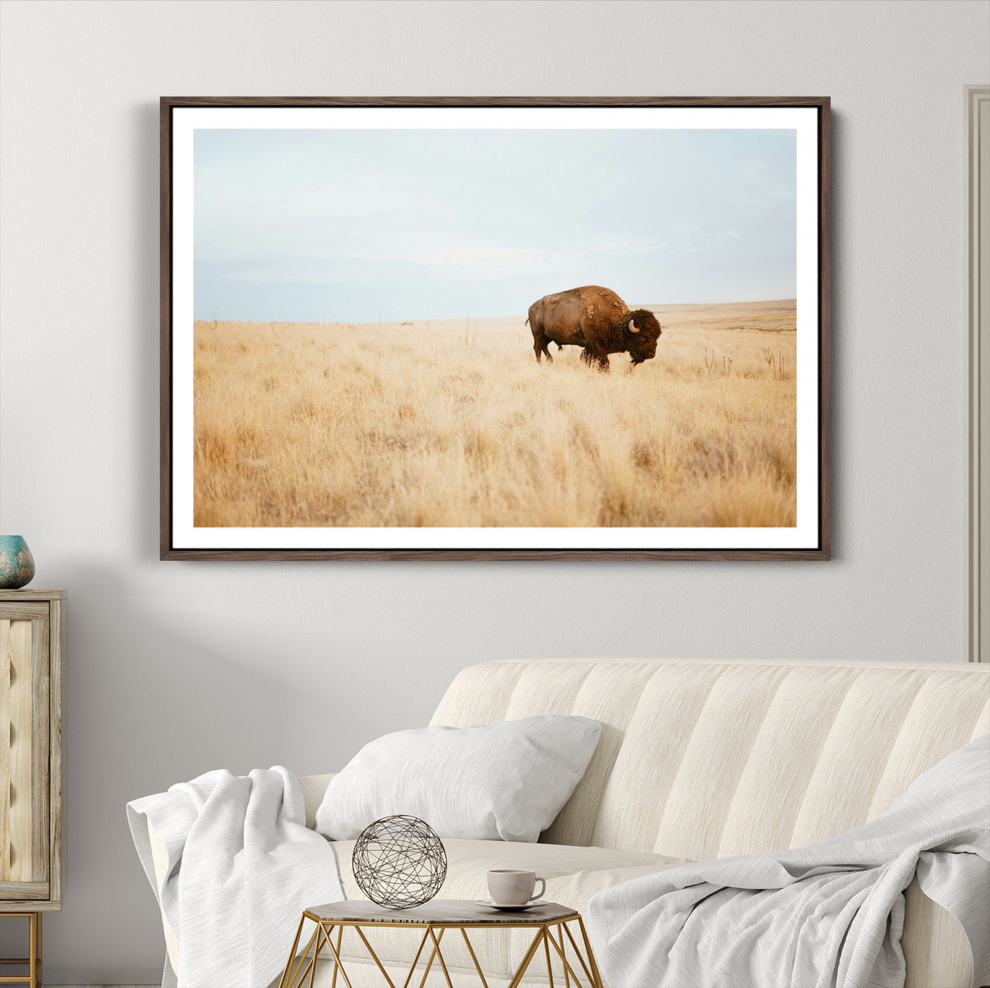 61392510-MGC-FP-36x24-Buffalo Wall Art Canvas Print – Framed Western Wildlife Rustic Prairie Scene Nature Artwork for Home Office
