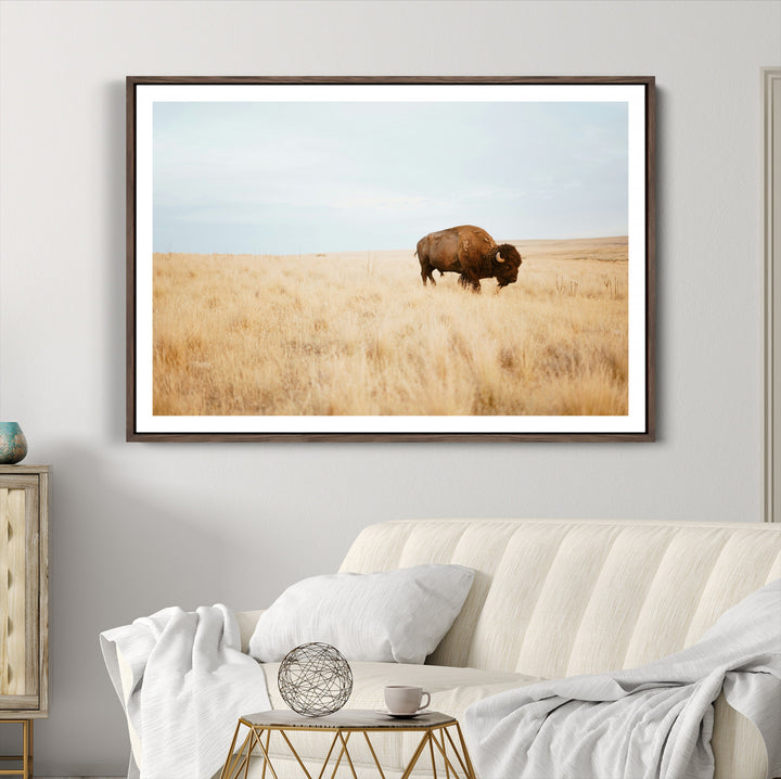 Buffalo Wall Art Canvas Print, Framed Western Wildlife Wall Decor Art Picture Print, Rustic Farmhouse Art Perfect Rustic Western Decor