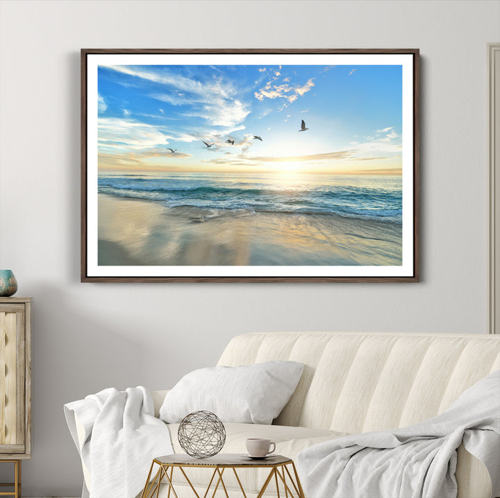 20708696-MGC-FP-36x24_Walnut-Minimalist Seaside Morning Glow Art Canvas Print, Golden Reflections Perfect Coastal Minimalist Decor Artwork