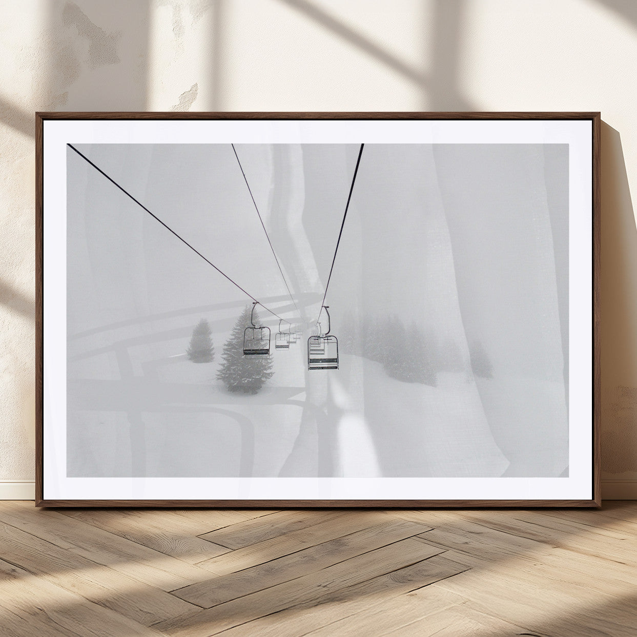 MGC-FP-36x24 - Ski Lift Wall Art Canvas Print, Framed Snowy Landscape Art Picture Print, Alpine Adventure Perfect Nordic Minimalist Decor Artwork