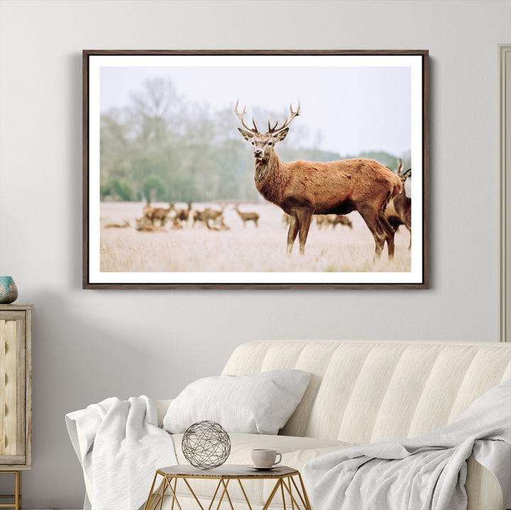 Rustic Nature Print Wall Art Canvas Print, Framed Deer Canvas Wall Art Art Picture Print, Nordic Animal Art Perfect Rustic Nature Decor