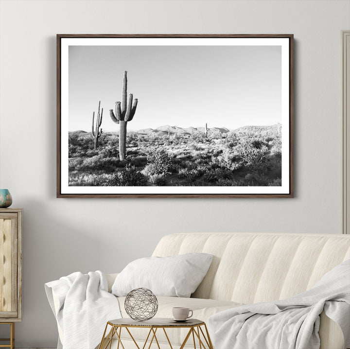 Saguaro Cactus Canvas Print Wall Art , Monochrome Landscape Print, Framed Scenic Arizona Art Print, Large Timeless Western Aesthetic