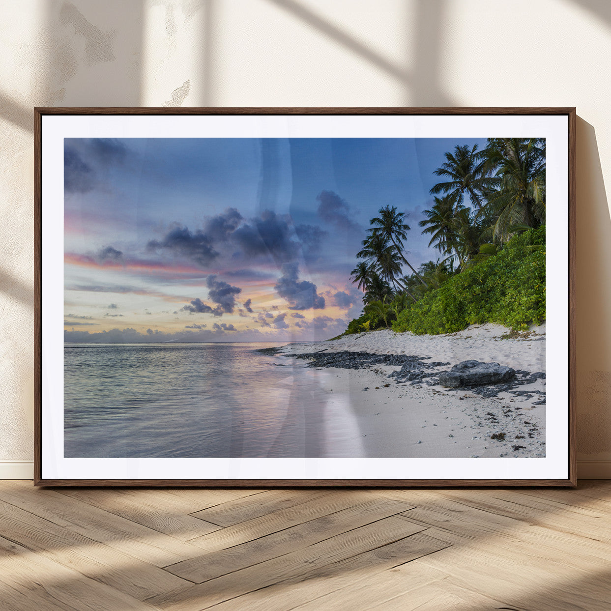MGC-FP-36x24 - Tropical Beach Wall Art Canvas Print, Framed Sunset Glow Art Picture Print, Palm Tree Coast Perfect Tropical Coastal Decor Artwork