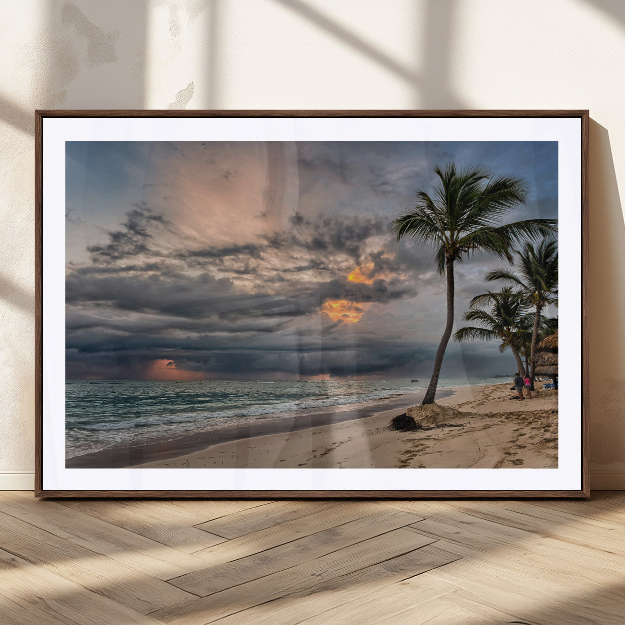 MGC-FP-36x24 - Tropical Storm Wall Art Canvas Print, Framed Moody Beach Art Picture Print, Dramatic Sky Perfect Tropical Coastal Decor Artwork