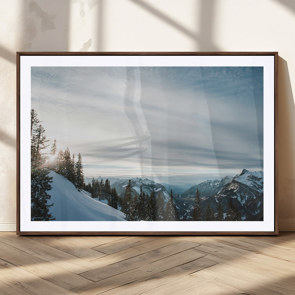 MGC-FP-36x24 - Snowy Mountains Wall Art Canvas Print, Framed Alpine Landscape Art Picture Print, Frosty Peaks Perfect Nordic Minimalist Decor Artwork
