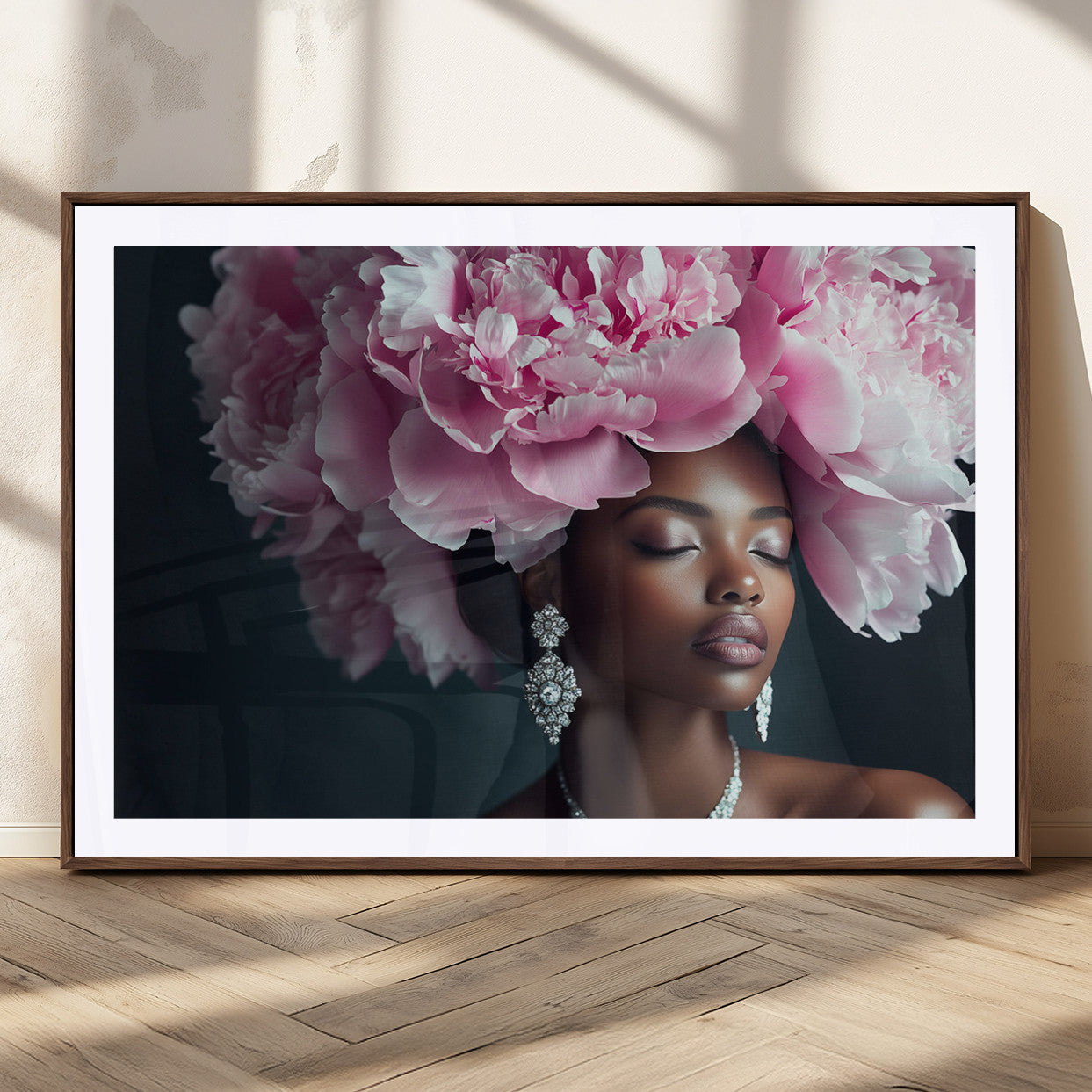 MGC-FP-36x24 - Black Beauty Petal Crown Wall Art Print Floral Petal Headpiece, Petal-Inspired Art, Floral Crown
