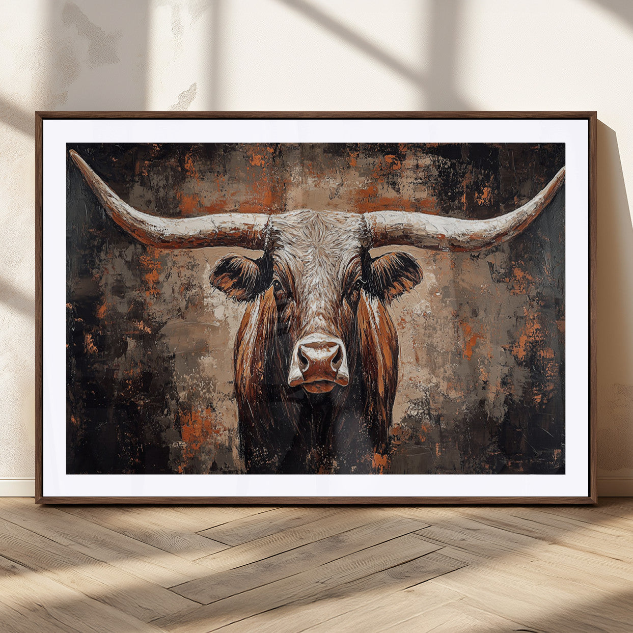 MGC-FP-36x24 - Rustic Longhorn Bull Wall Art Canvas Print – Vintage Western Cattle Painting, Texas Steer Artwork