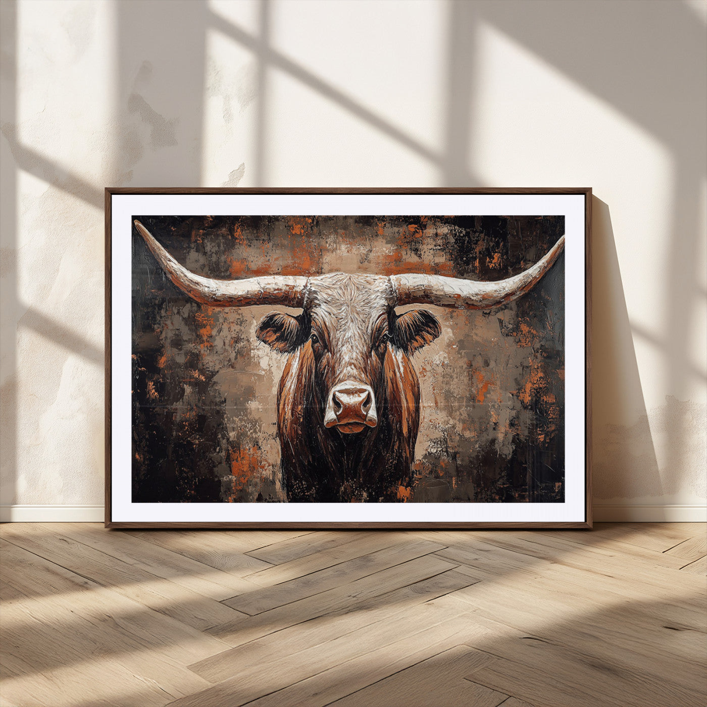 42732393-MGV-CV-36X24-Rustic Longhorn Bull Wall Art Canvas Print – Vintage Western Cattle Painting, Texas Steer Artwork for Ranch, Farmhouse or Cowboy Decor