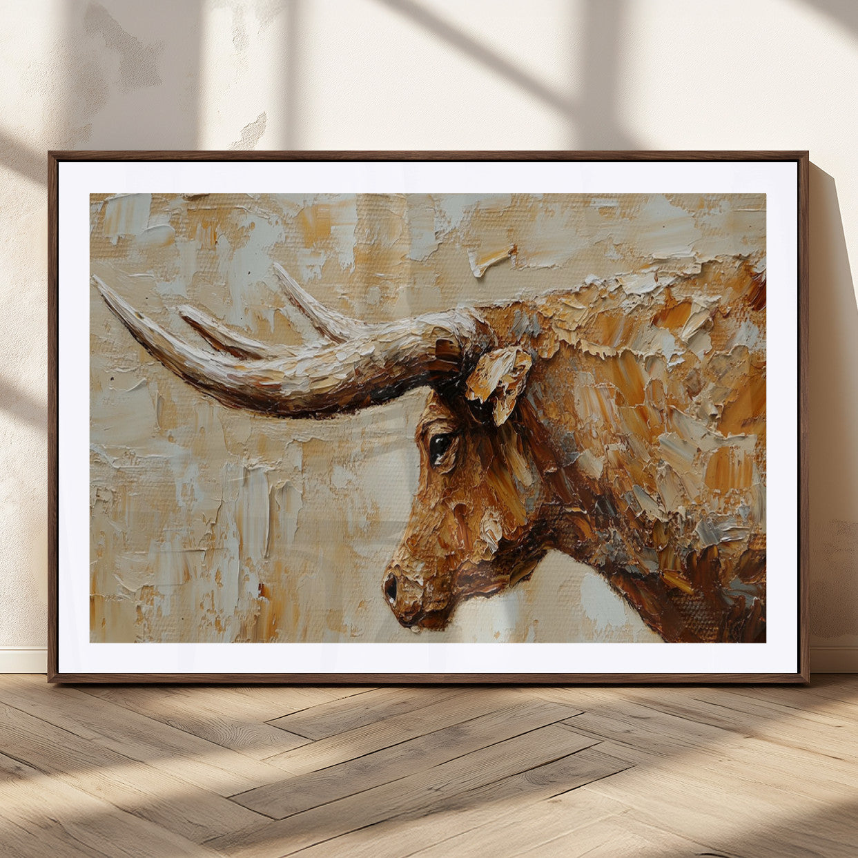 MGC-FP-36x24 - Rustic Longhorn Bull Wall Art Canvas Print – Vintage Western Cattle Painting, Texas Steer Artwork
