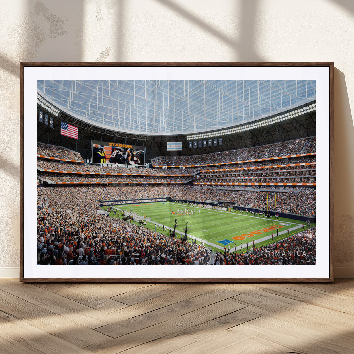 MGC-FP-36x24 - Chicago Bears Soldiers Field Wall Art Canvas Print – Framed Football Stadium Artwork for Sports