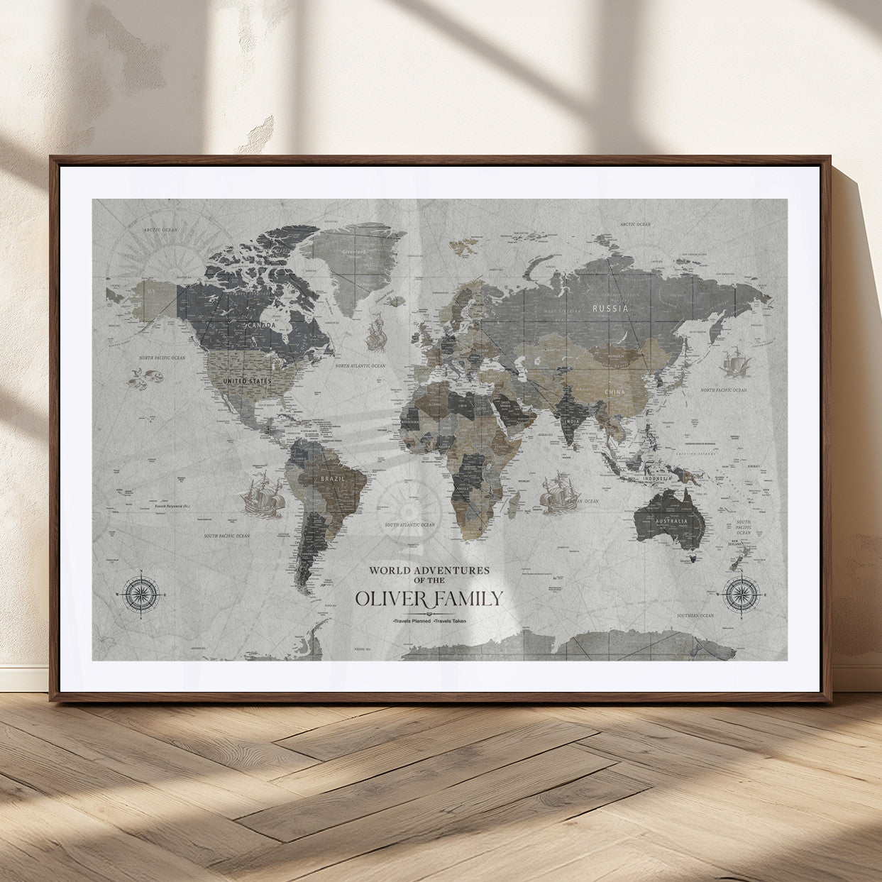 MGC-FP-36x24 - Custom Push Pin World Map Wall Canvas Print – Personalized Travel Tracker with Pins – Framed Large Multi-Size Canvas for Home Office Decor