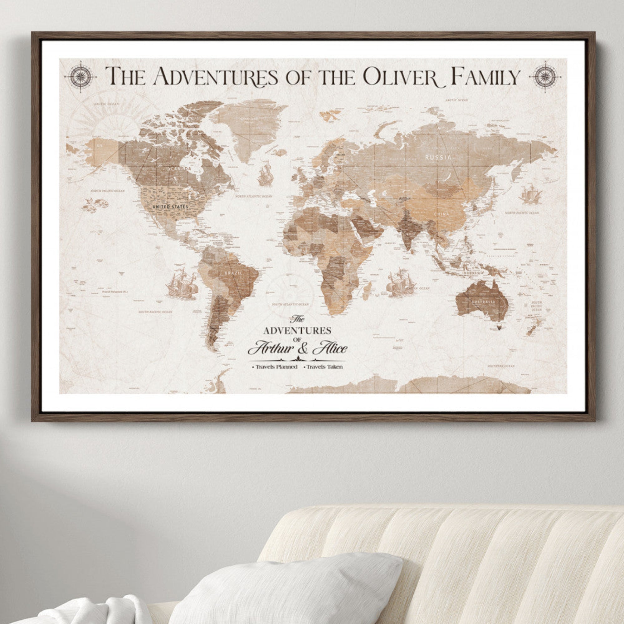 -Personalized Push Pin World Map Canvas – Custom Framed Travel Tracker Wall Art, Large Adventure Map with Pins for Home, Office