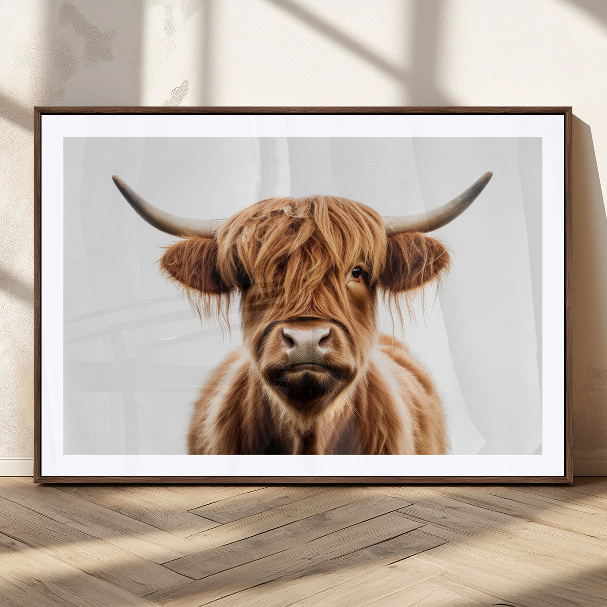 637908607-MGC-FP-36x24_Walnut-Scottish Highland Cow Canvas Print, Framed Highland Cow Canvas Home Decor