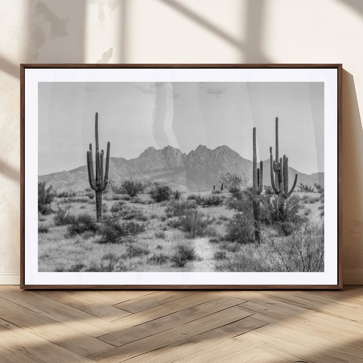 MGC-FP-36x24 - Black White Arizona Desert Canvas Wall Art Cactus Farmhouse Wall Art
