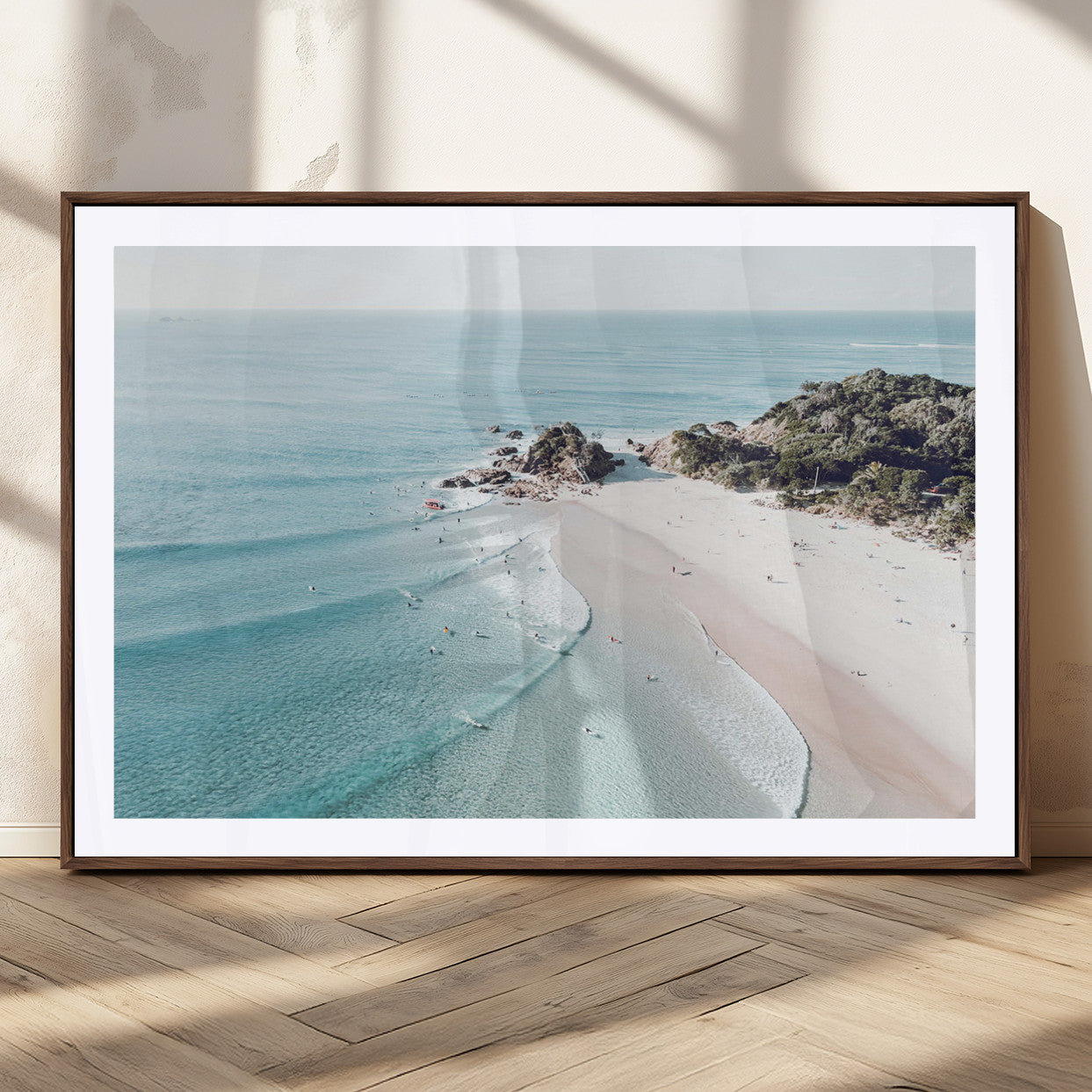 79395467-MGV-CV-36X24-Aerial Beach Canvas Wall Art Print, Coastal Ocean Waves and Surfers, Large Scenic Seaside Canvas for Home or Office 1 Panel Wrapped Canvas