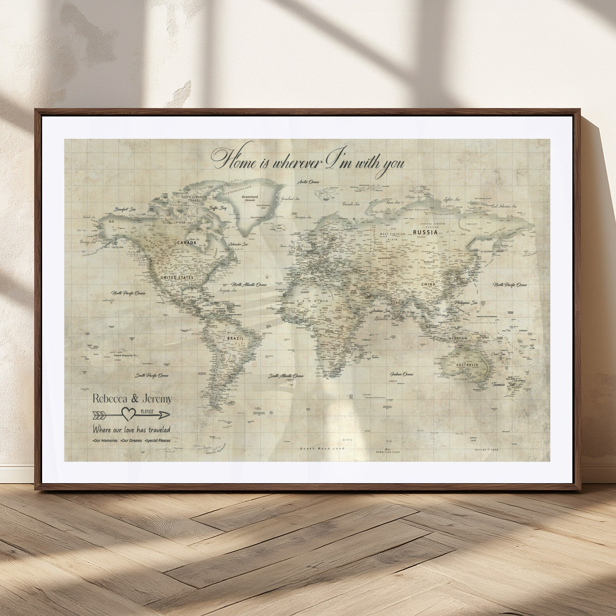 MGC-FP-36x24 - Personalized World Map Wall Art Canvas Print – Custom Push Pin Travel Map for Couples, Families, or Office Décor