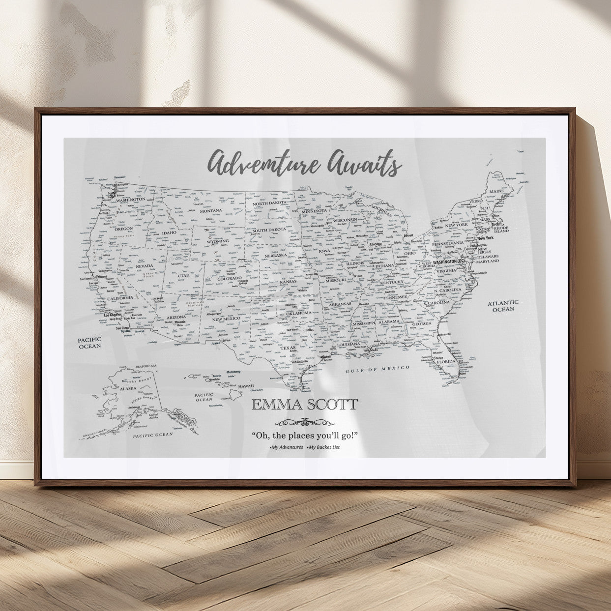 MGC-FP-36x24 - Personalized US Map Wall Art Canvas Print – Custom Push Pin Travel United States US Map for Couples, Families, or Office Décor