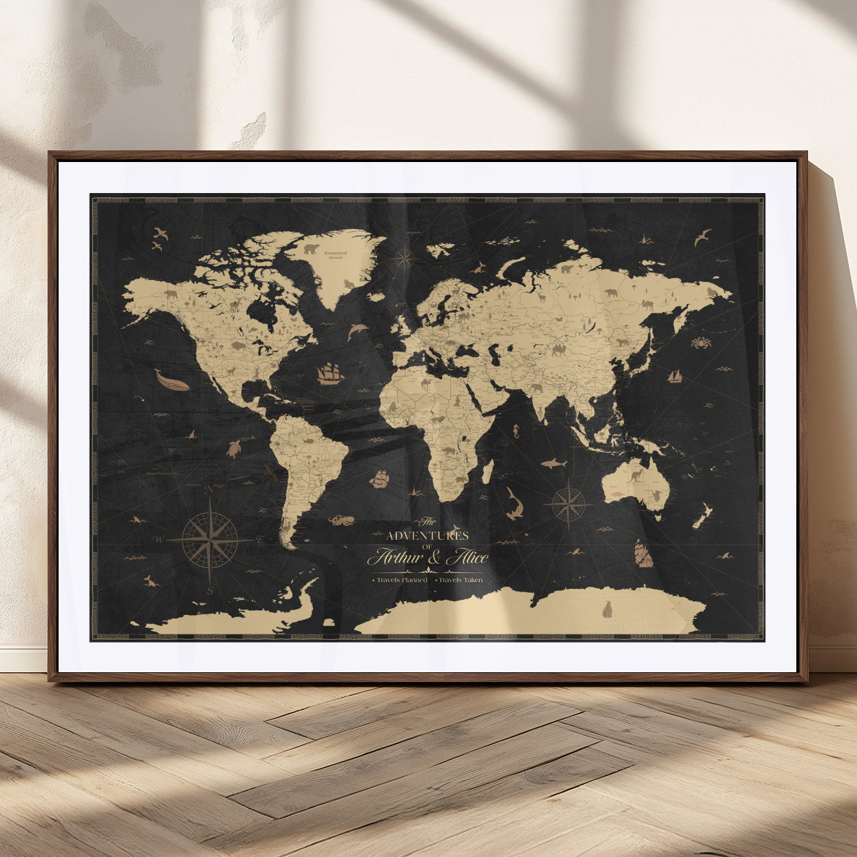 MGC-FP-36x24 - Personalized World Map Wall Art Canvas Print – Custom Push Pin Travel Map for Couples, Families, or Office Décor