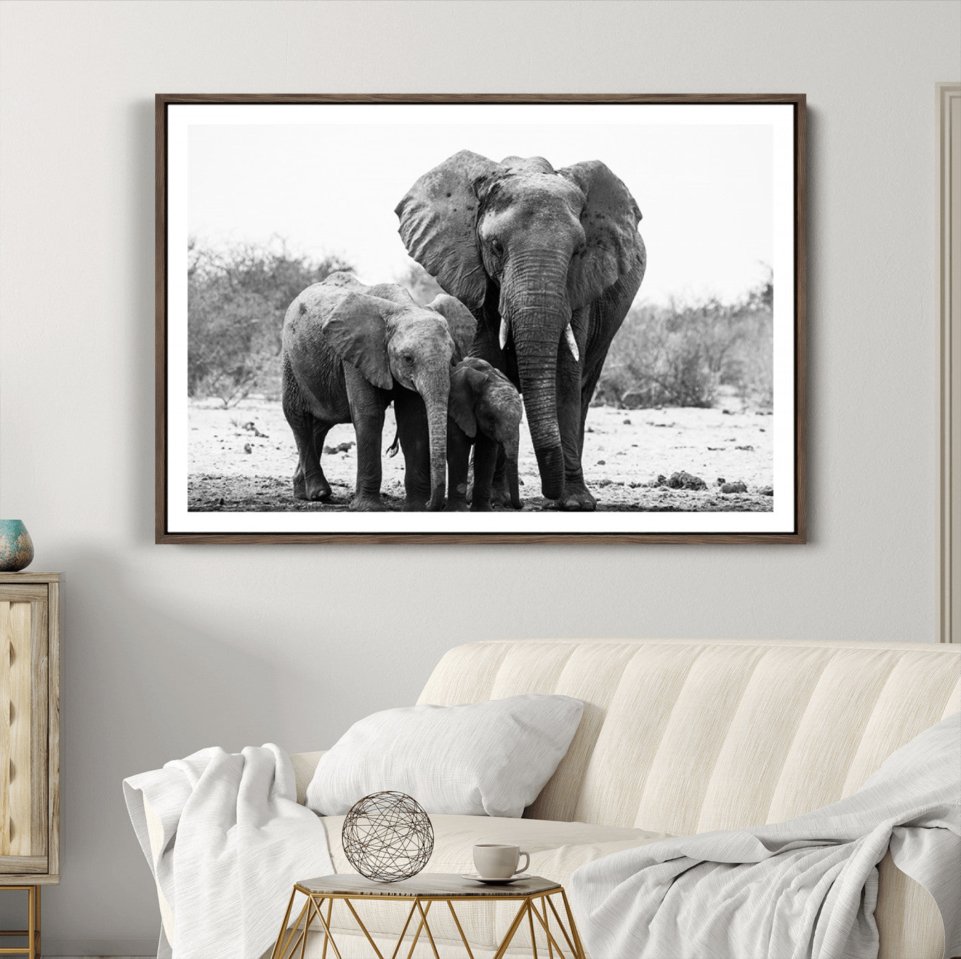 75636-MGC-FP-36x24_Walnut-Elephant Family Africa Wall Art Canvas Print