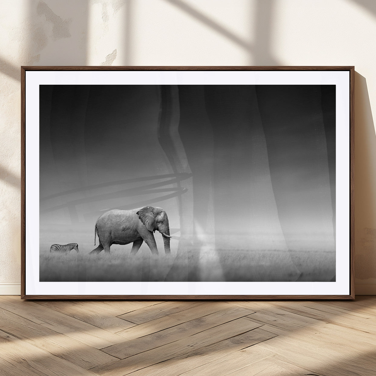 MGC-FP-36x24 - Elephand and Zebra Wall Art Canvas Print, Modern Artwork