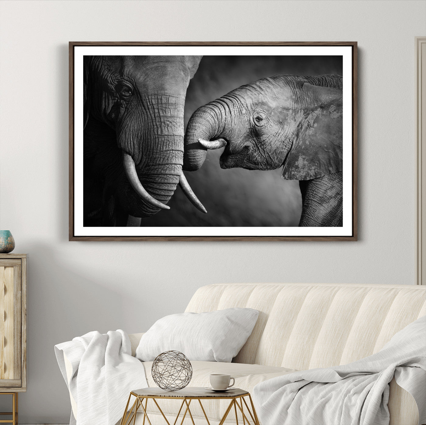 42691-MGV-CV-36X24-Elephant Family Wall Art Canvas, Framed Elephant Family Canvas Print