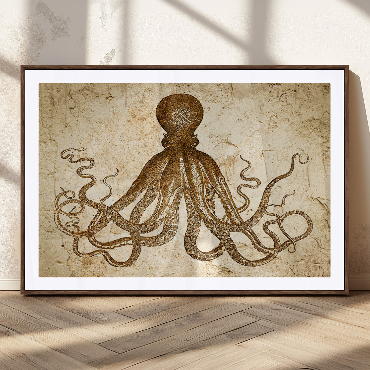 MGC-FP-36x24 - Sepia Octopus Wall Art Abstract Animal Canvas Print