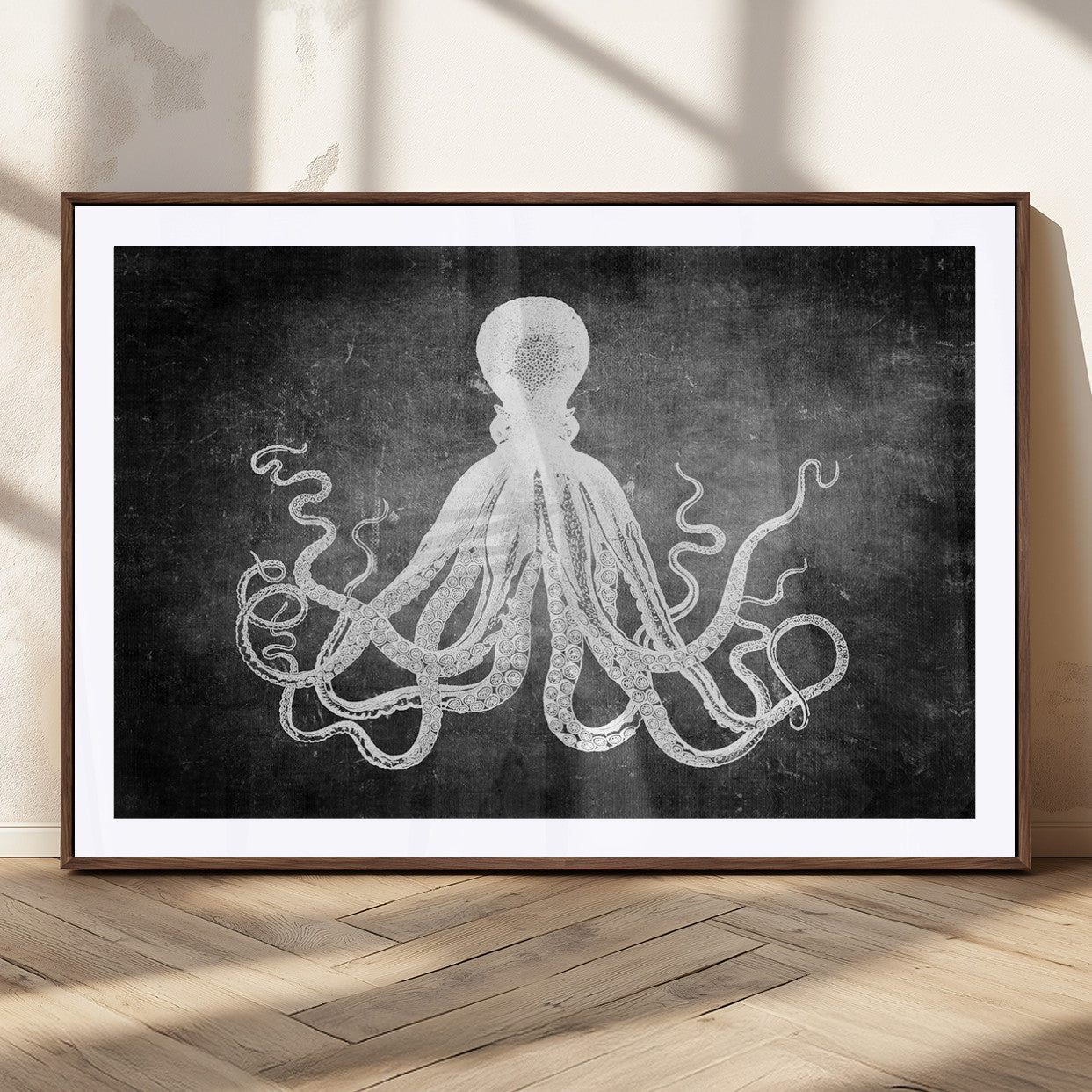 MGC-FP-36x24 - Black White Octopus Wall Art Canvas Print
