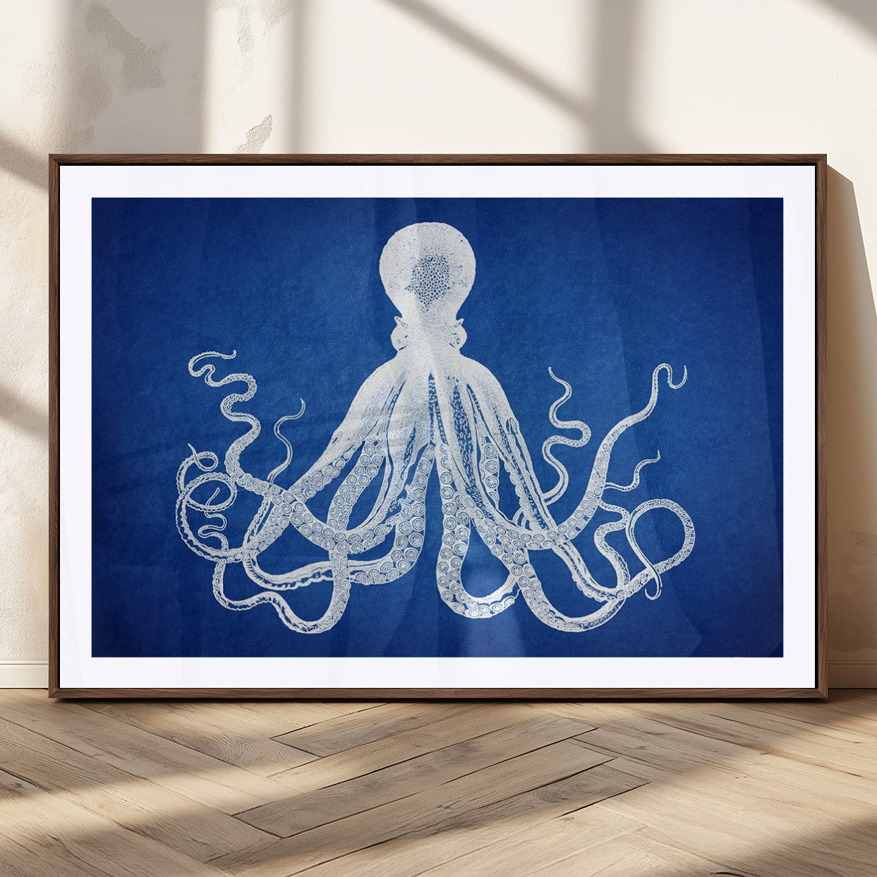 MGC-FP-36x24 - Large 3-Panel Blue Octopus Canvas Wall Art | Coastal Marine Life Artwork for Living Room, Bedroom,