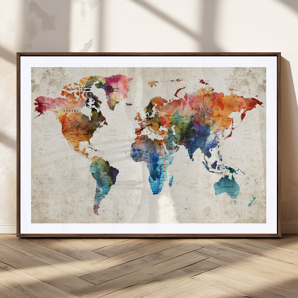 MGC-FP-36x24 - Push Pin World Map Canvas Print – Framed Wall Art for Couples to Track Their Travels – Anniversary
