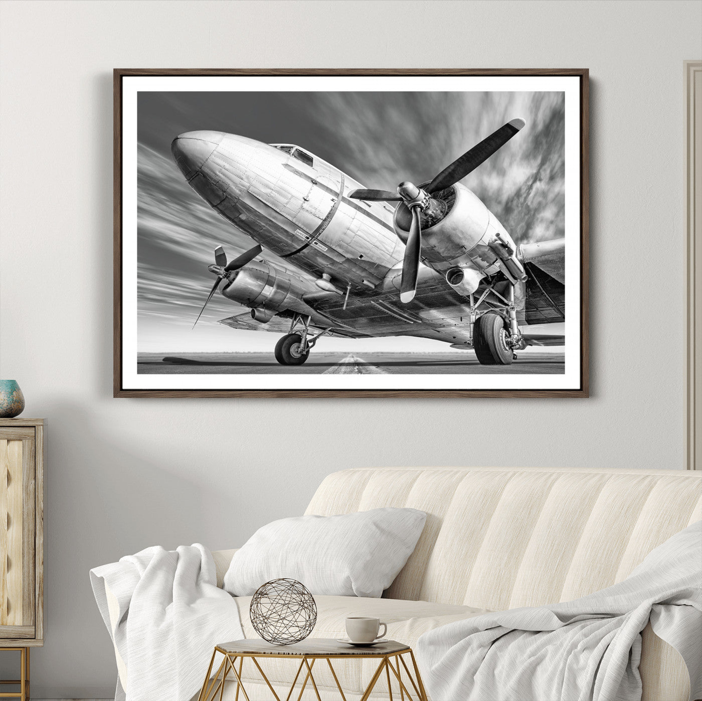 82744-MGC-FP-36x24_Walnut-Vintage Airplane on Runway Canvas Print