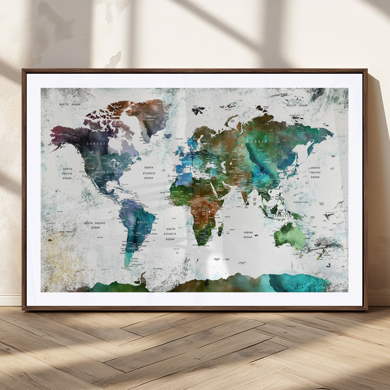 MGC-FP-36x24 - Push Pin World Map Canvas Print – Framed Wall Art for Couples to Track Their Travels – Anniversary