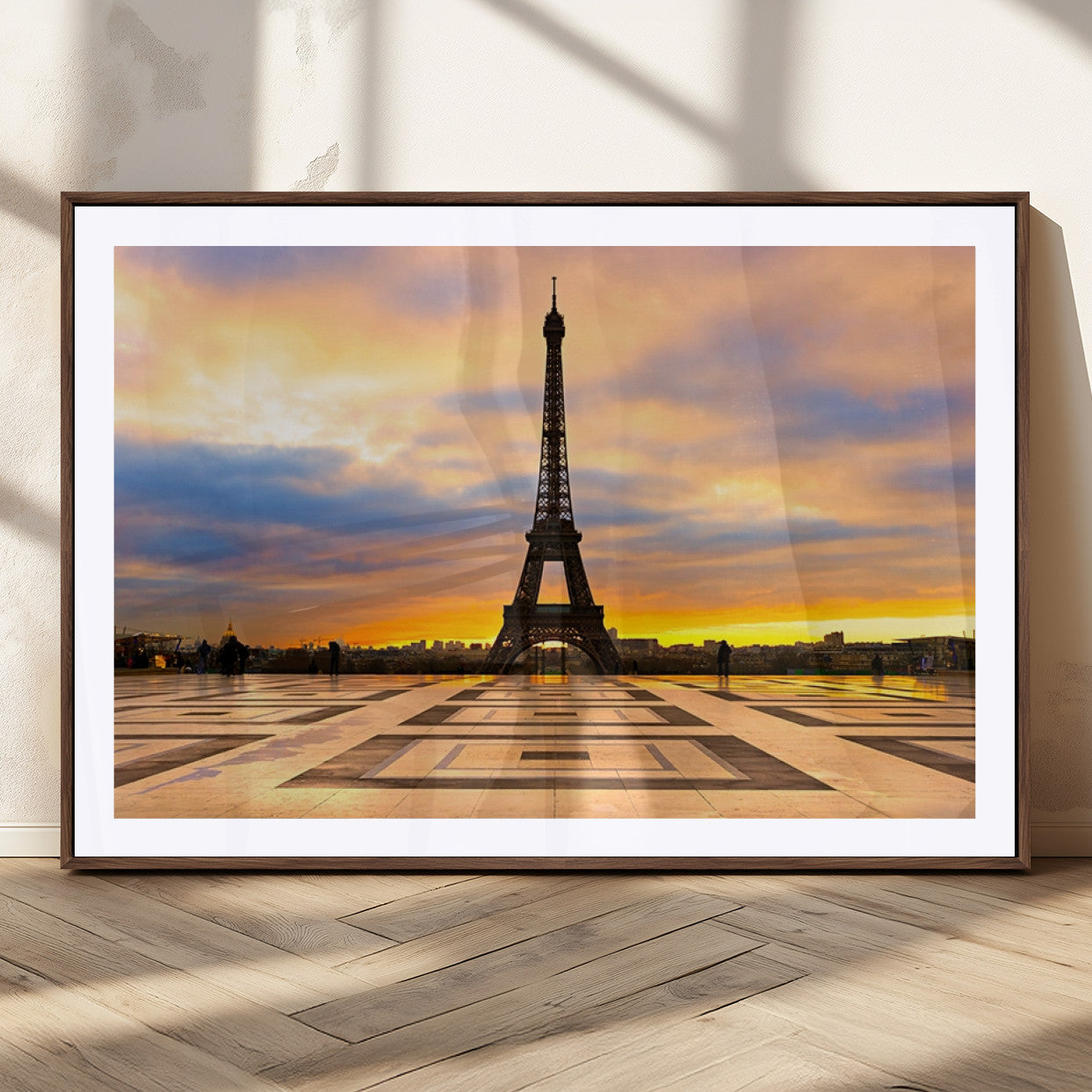 MGC-FP-36x24 - Paris Eiffel Tower Sunset Canvas Wall Art Print - Iconic Landmark Decor with Vibrant Colors