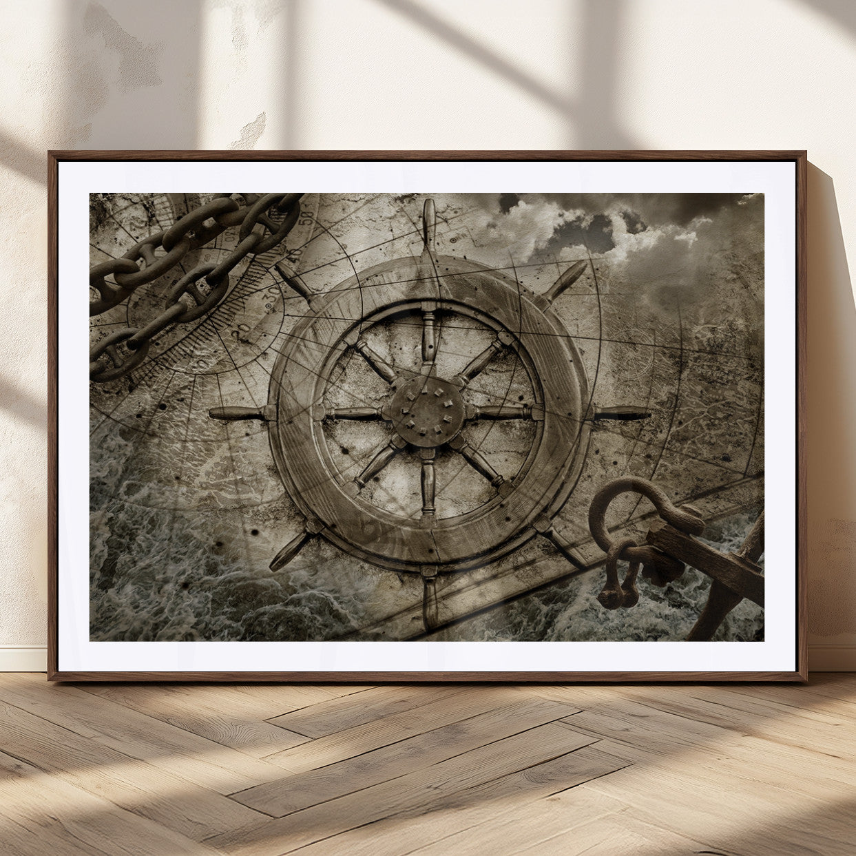 MGC-FP-36x24 - Wooden Ship Wheel Canvas Print, Multi Panel Canvas Wall Art Print