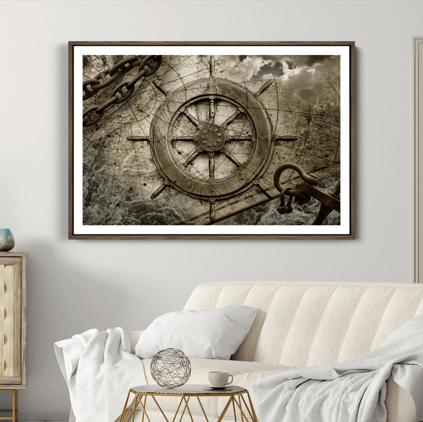 98180-MGC-FP-36x24_Walnut-Wooden Ship Wheel Canvas Print, Multi Panel Canvas Wall Art Print