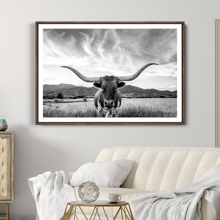 Longhorn Cow Wall Art Canvas Print Farmhouse Wall Art - Texas Longhorn Wall Art Print