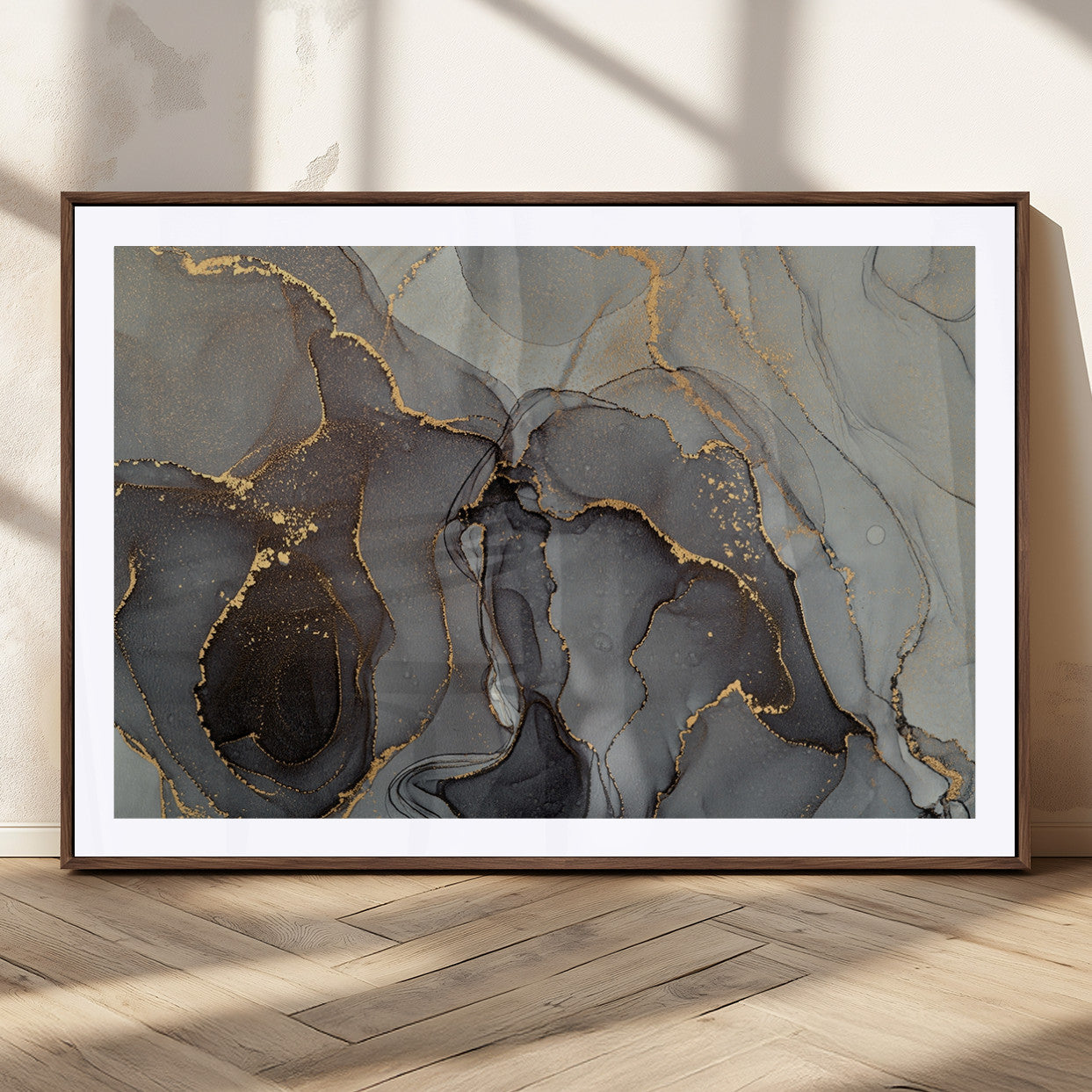 MGC-FP-36x24 - Gray Marble Fluid Effect Wall Art Abstract Canvas Wall Art Print