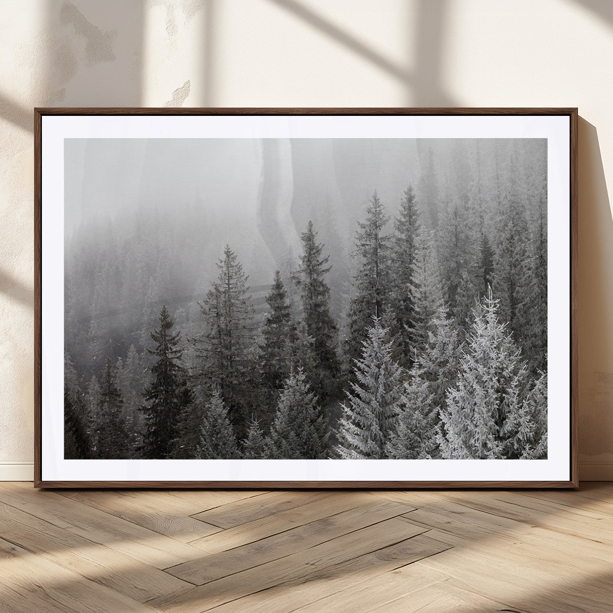 MGC-FP-36x24 - Big Foggy Forest and Misty Trees Forest Wall Art Canvas Print