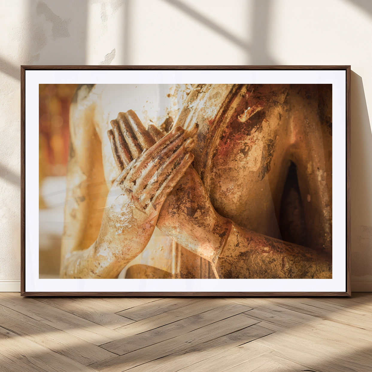 87005-MGC-FP-36x24_Walnut-Buddha Statue Hands Wall Art Canvas Print