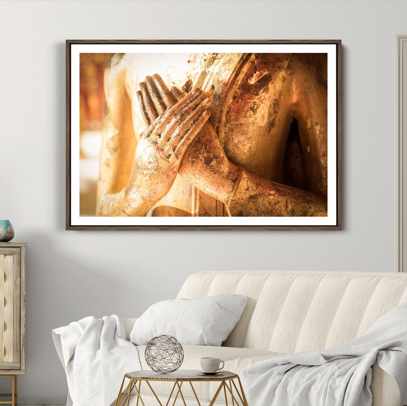 87005-MGC-FP-36x24_Walnut-Buddha Statue Hands Wall Art Canvas Print