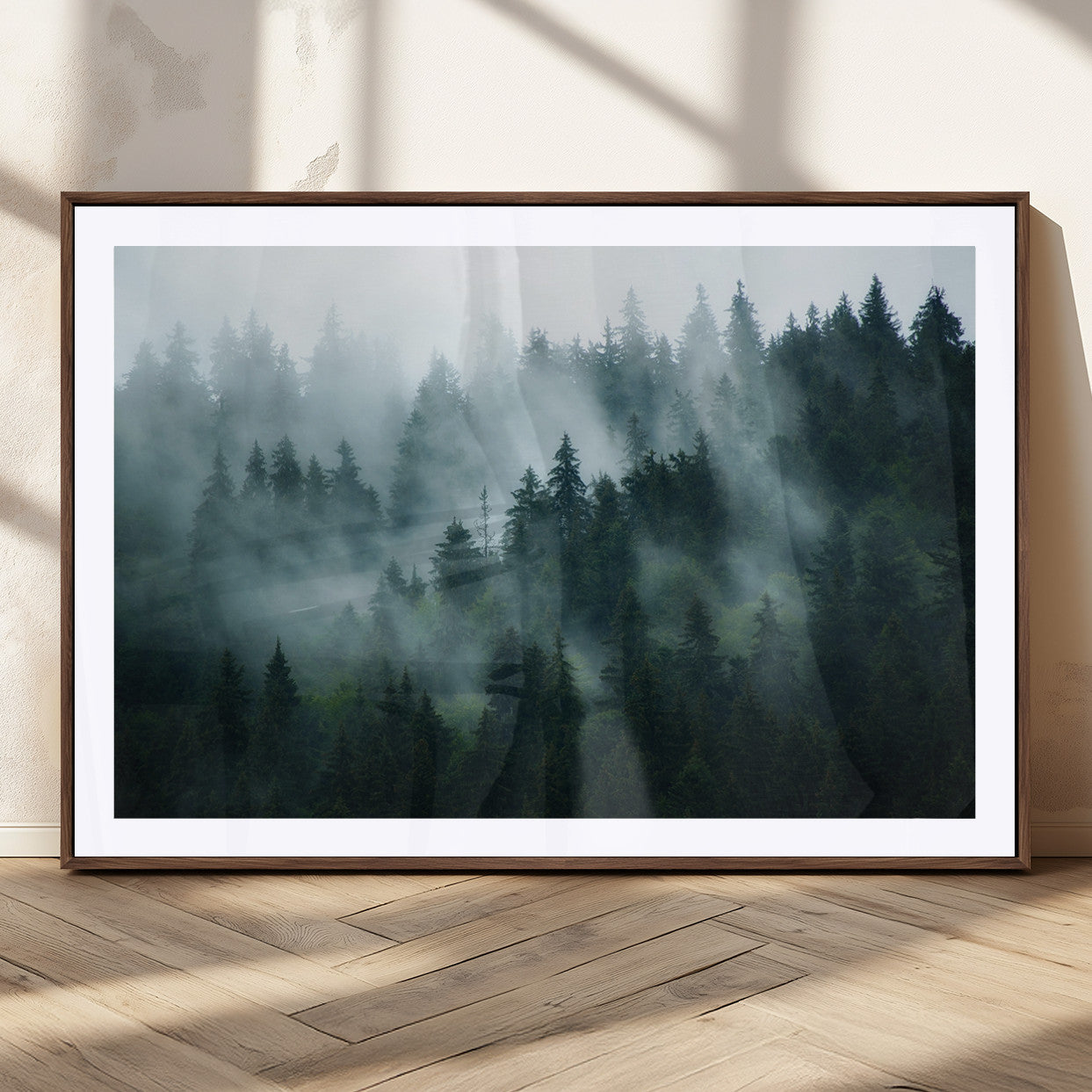 MGC-FP-36x24 - Foggy Forest 3-Panel Canvas Wall Art | Large Giclée Nature Scene Print for Living Room, Office, or