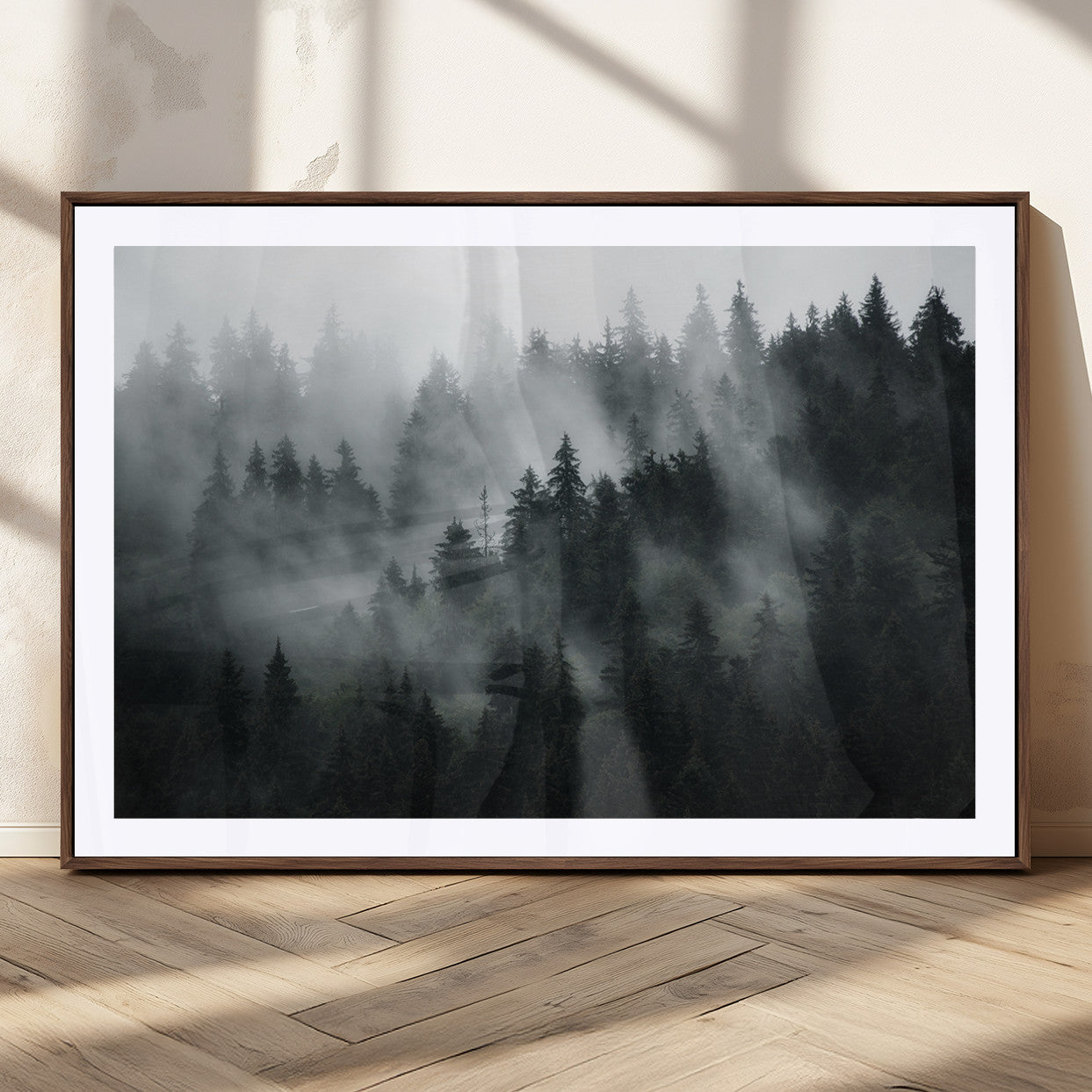 MGC-FP-36x24 - Foggy Forest Wall Art Canvas Print | 3 Panel Large Misty Landscape for Dining Room, Office, or