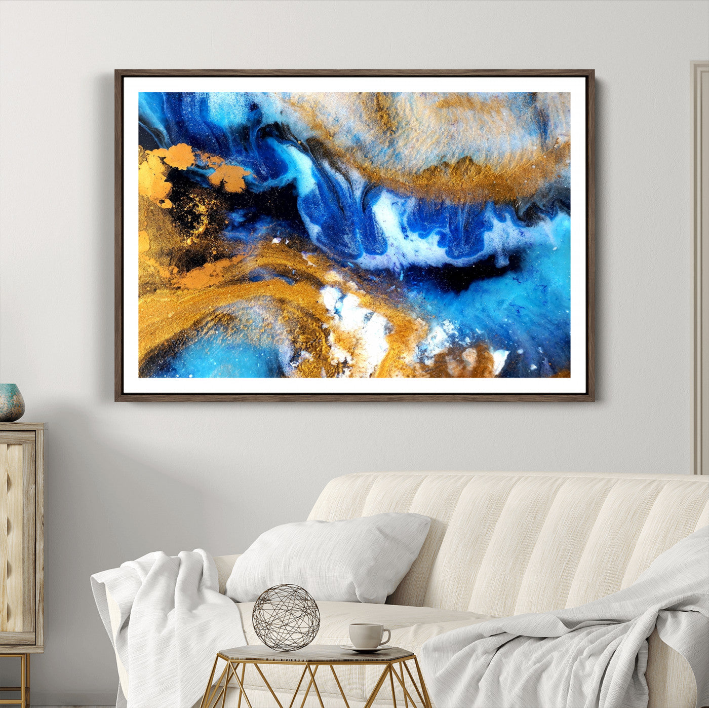 42100-MGC-FP-36x24_Walnut-Blue Orange Marble Fluid Effect Canvas Wall Art Print