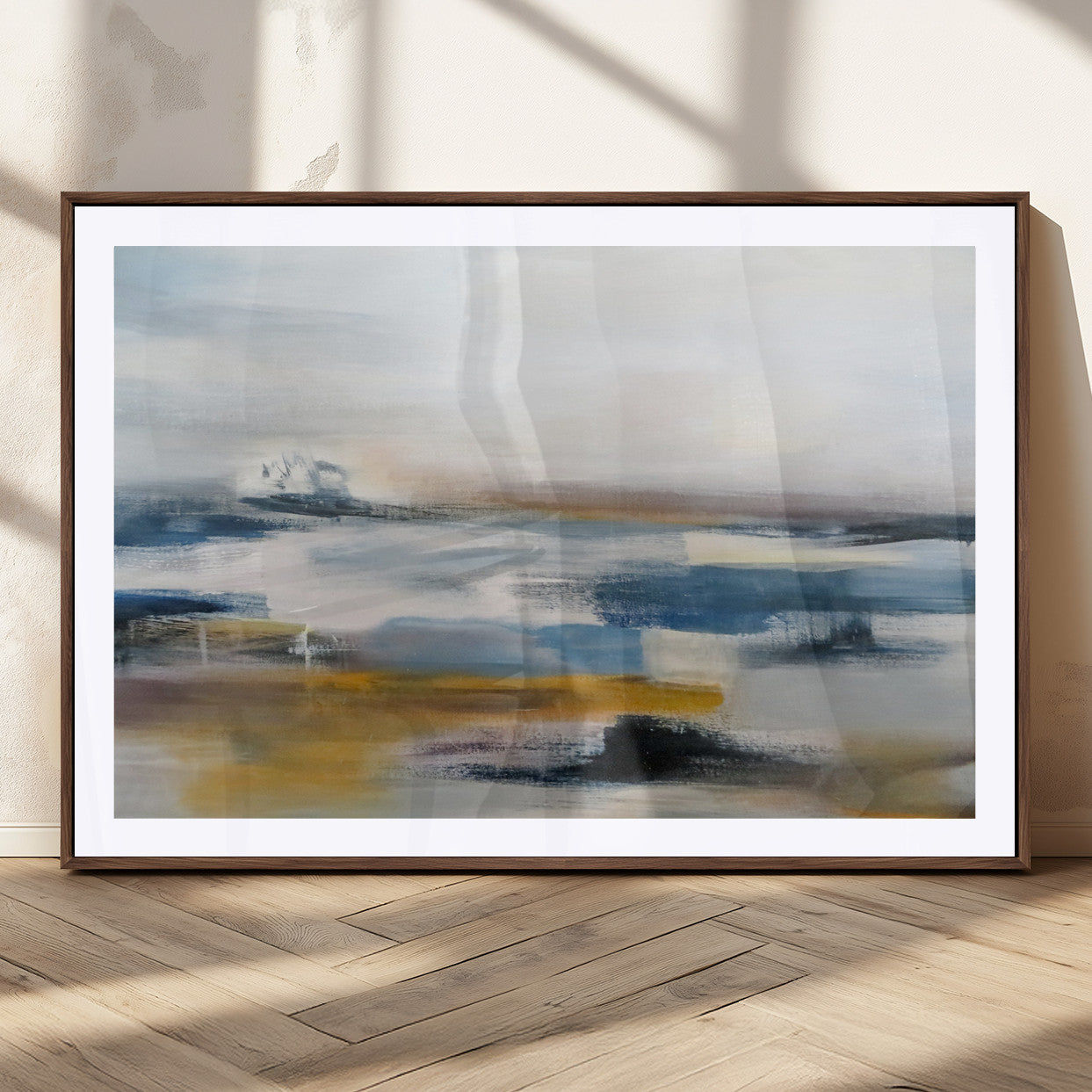 MGC-FP-36x24 - Abstract Landscape Wall Art Canvas | 3 Panel Modern Blue, Gold, and White Canvas Art for Living
